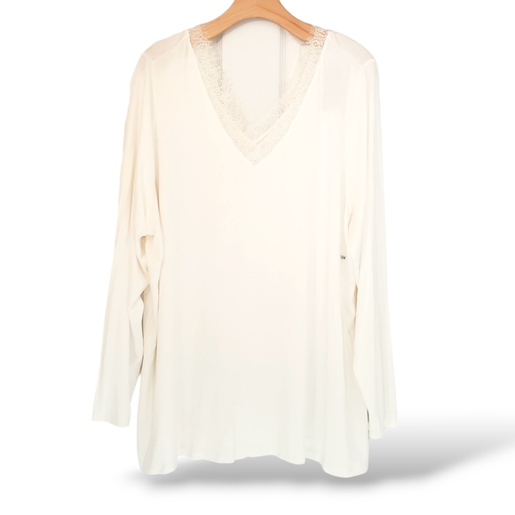 Lane Bryant Bodycon Longsleeve Lace V-Neck Blouse Top Cream 🆕️✨️sz 22/24 - Picture 4 of 6